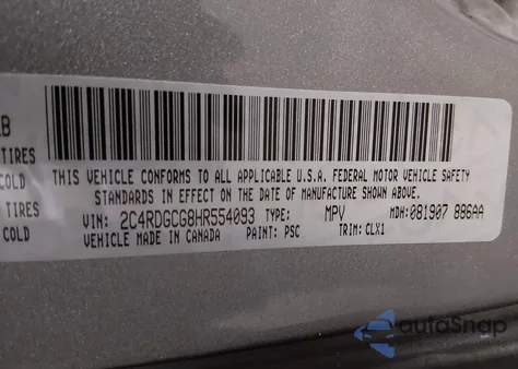 2017 Dodge Grand Caravan Sxt z USA, uszkodzony, nr VIN 2C4RDGCG8HR554093